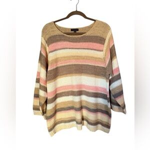 Multicolor Pastel Rainbow Stripe XXL Knit Long Sleeve Sweater Cozy Autumn Mature